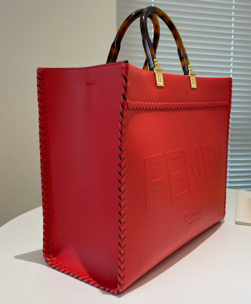 Fendi Sunshine Medium Leather Shopper Bag 8BH386 Red